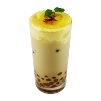 Creme Brulee Milk Tea with Taro and Sweet Potato Balls